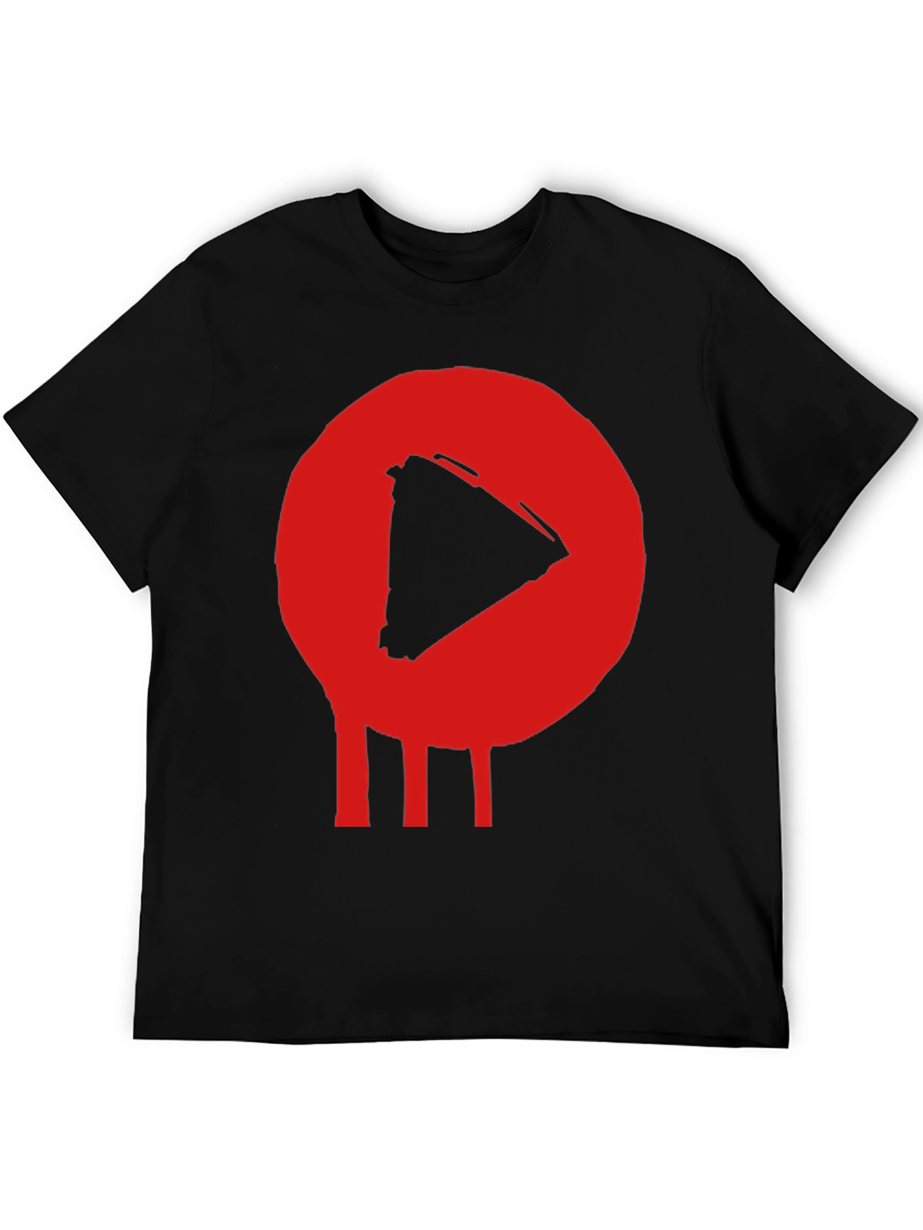 Play Button T-Shirt - Red Graphic Print Black Cotton