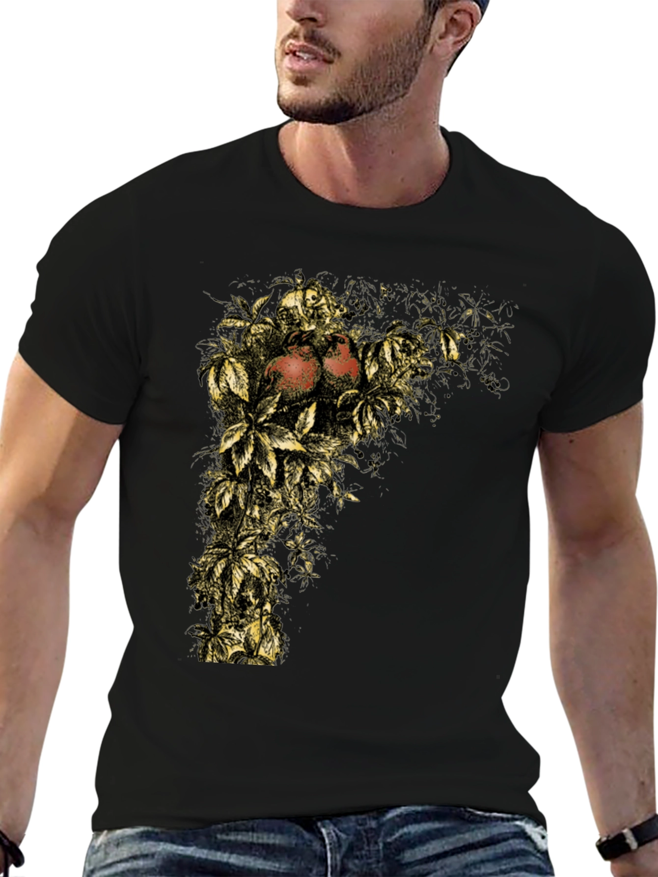 Botanical Pomegranate Graphic Tee - Soft Black Cotton
