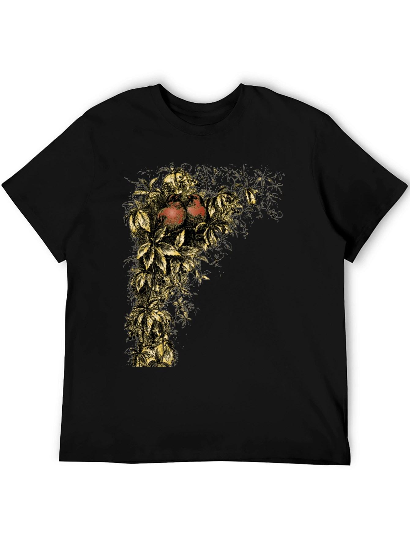 Botanical Pomegranate Graphic Tee - Soft Black Cotton