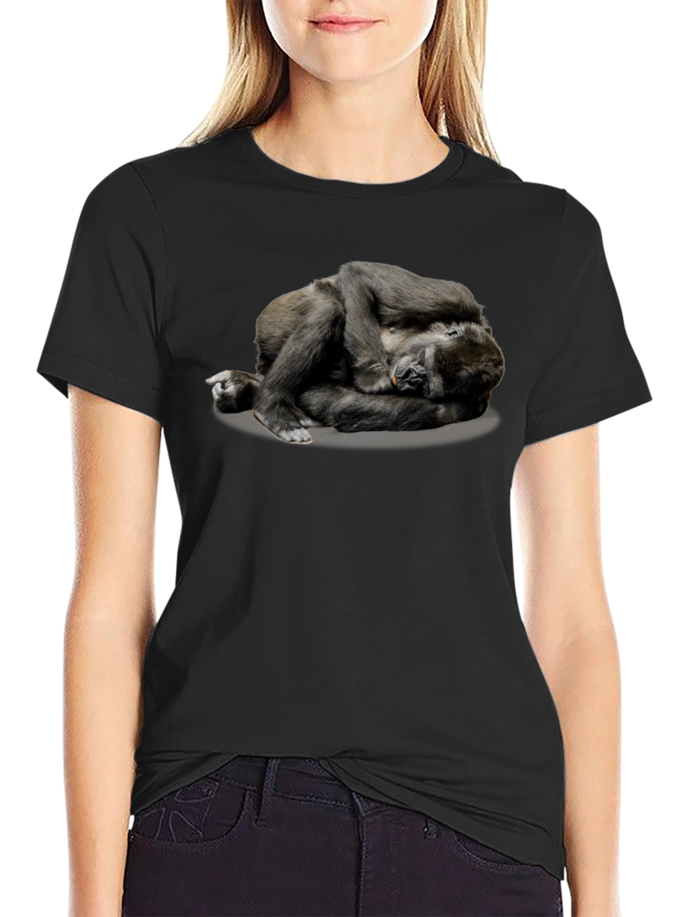 Gorilla Napping T-Shirt - Black Casual Comfort
