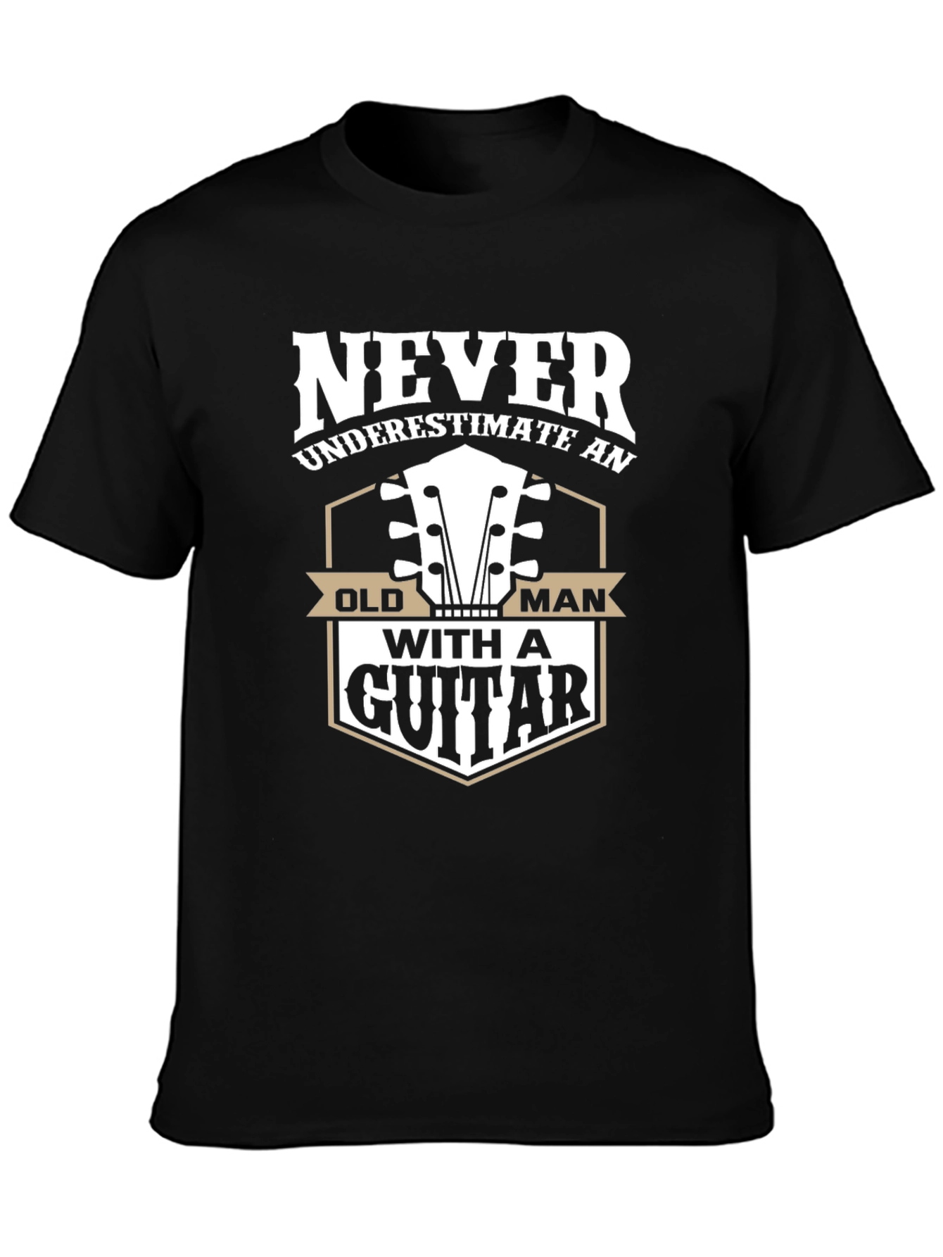 Never Underestimate Old Man with Guitar Graphic T-Shirt