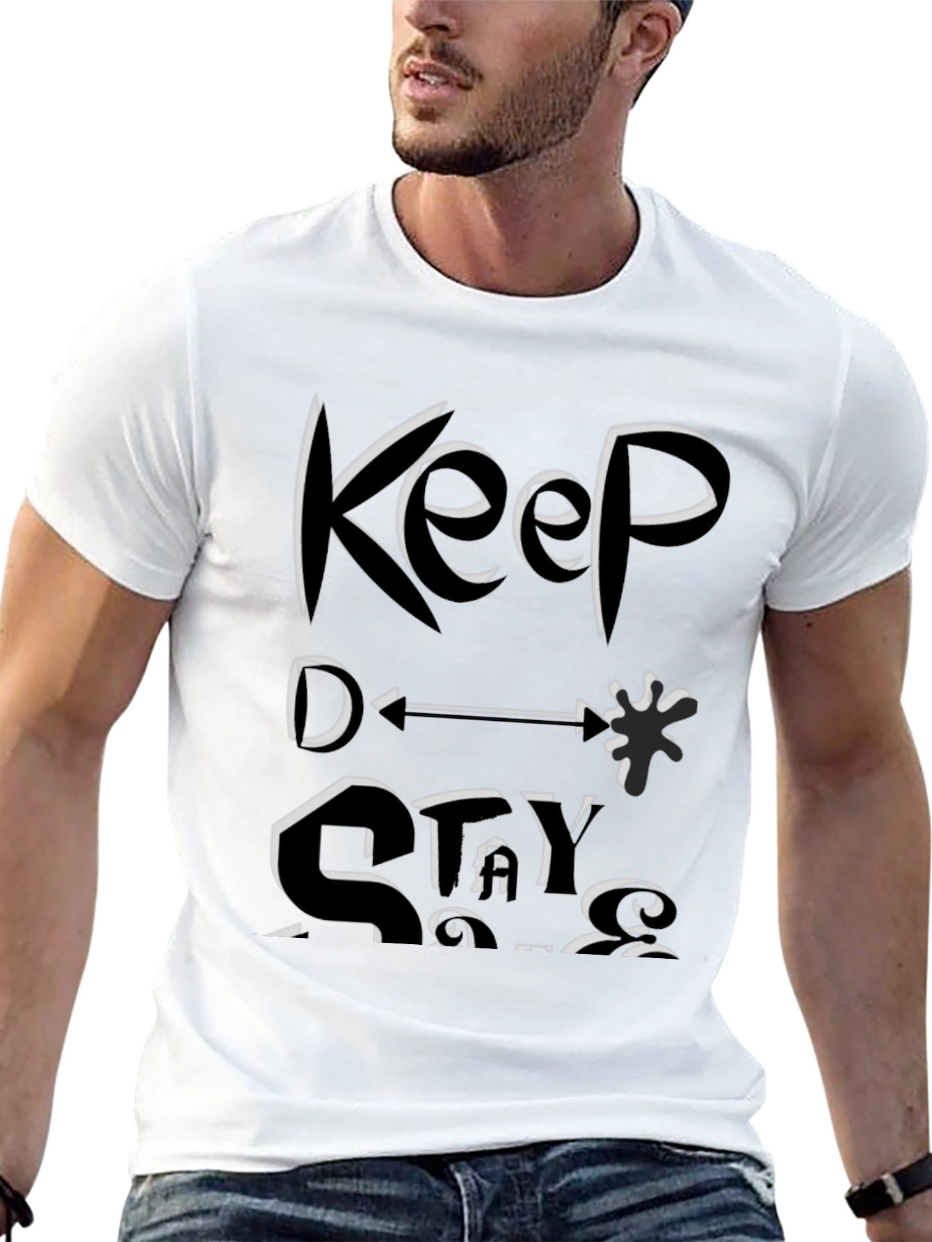 Keep Distance Graphic Black Tee