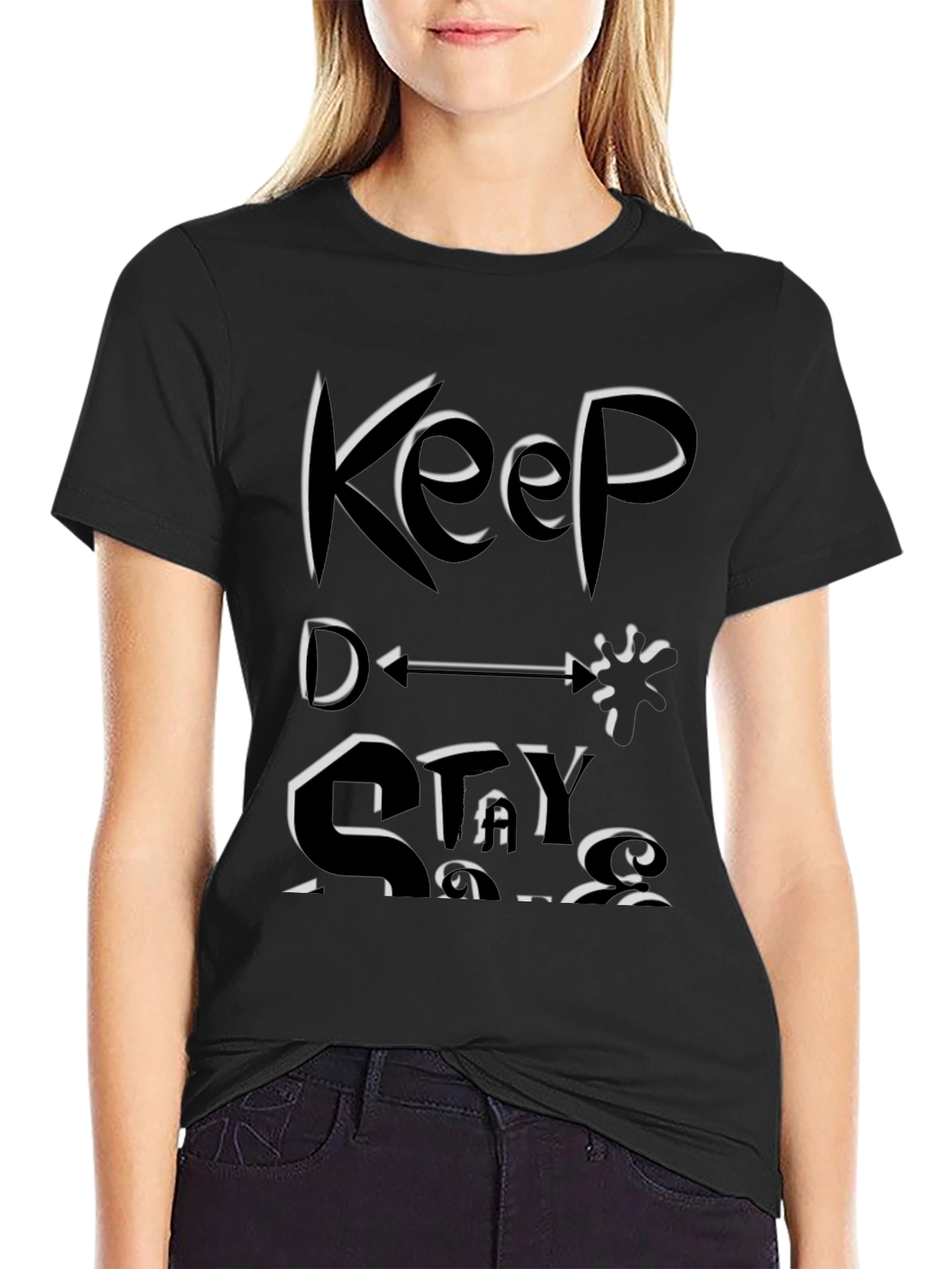 Keep Distance Graphic Black Tee