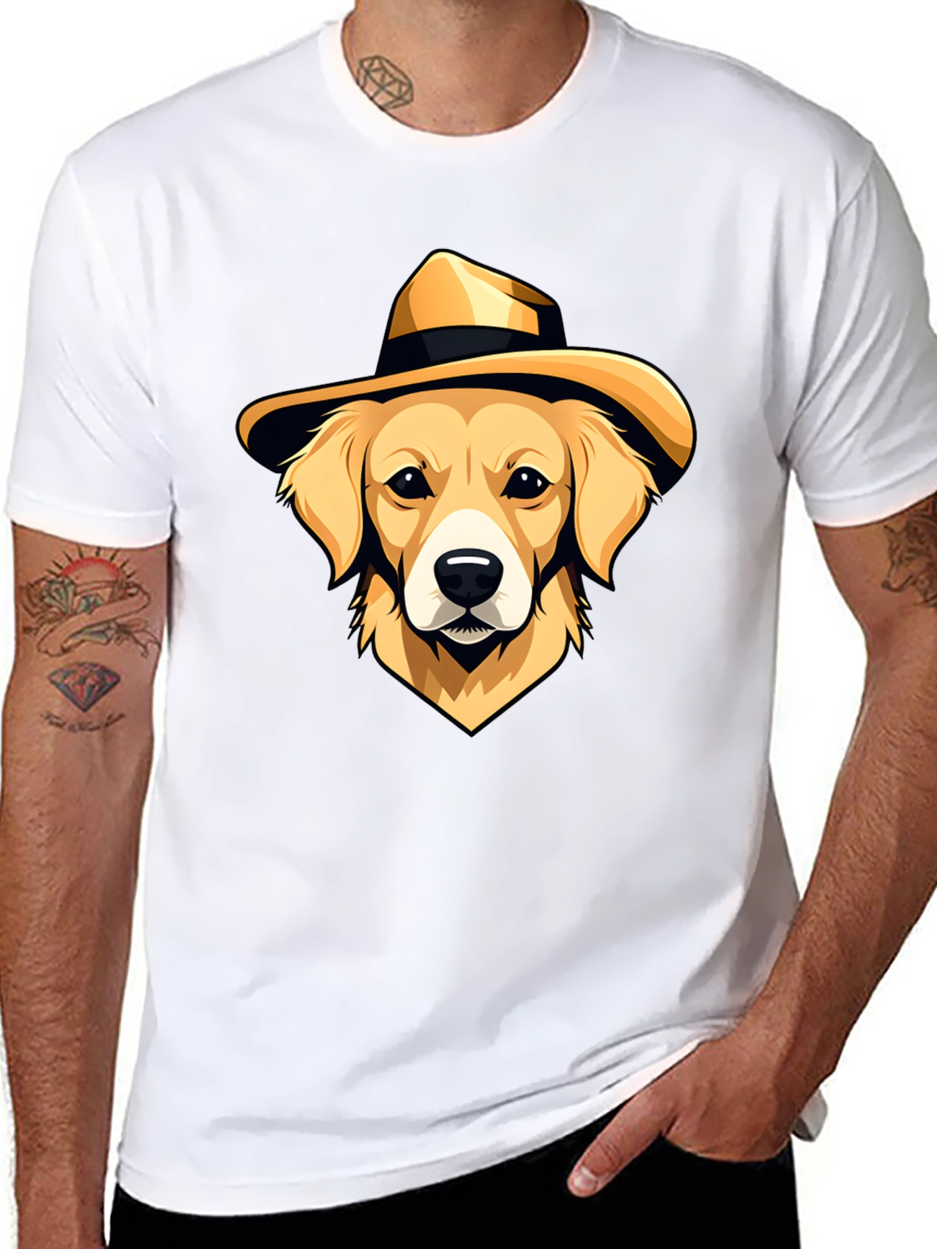 Dog in Hat Graphic T-Shirt - Cool Casual Wear