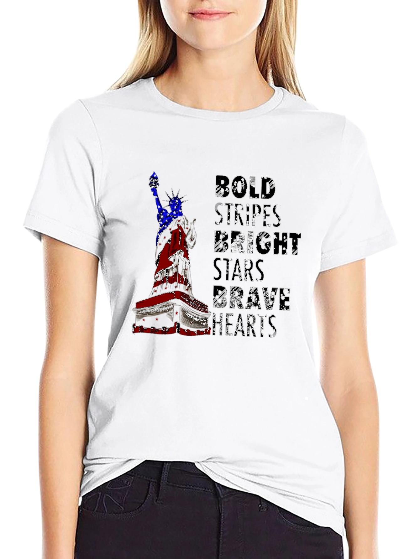 Patriotic Liberty T-Shirt: Bold Stripes Brave Hearts
