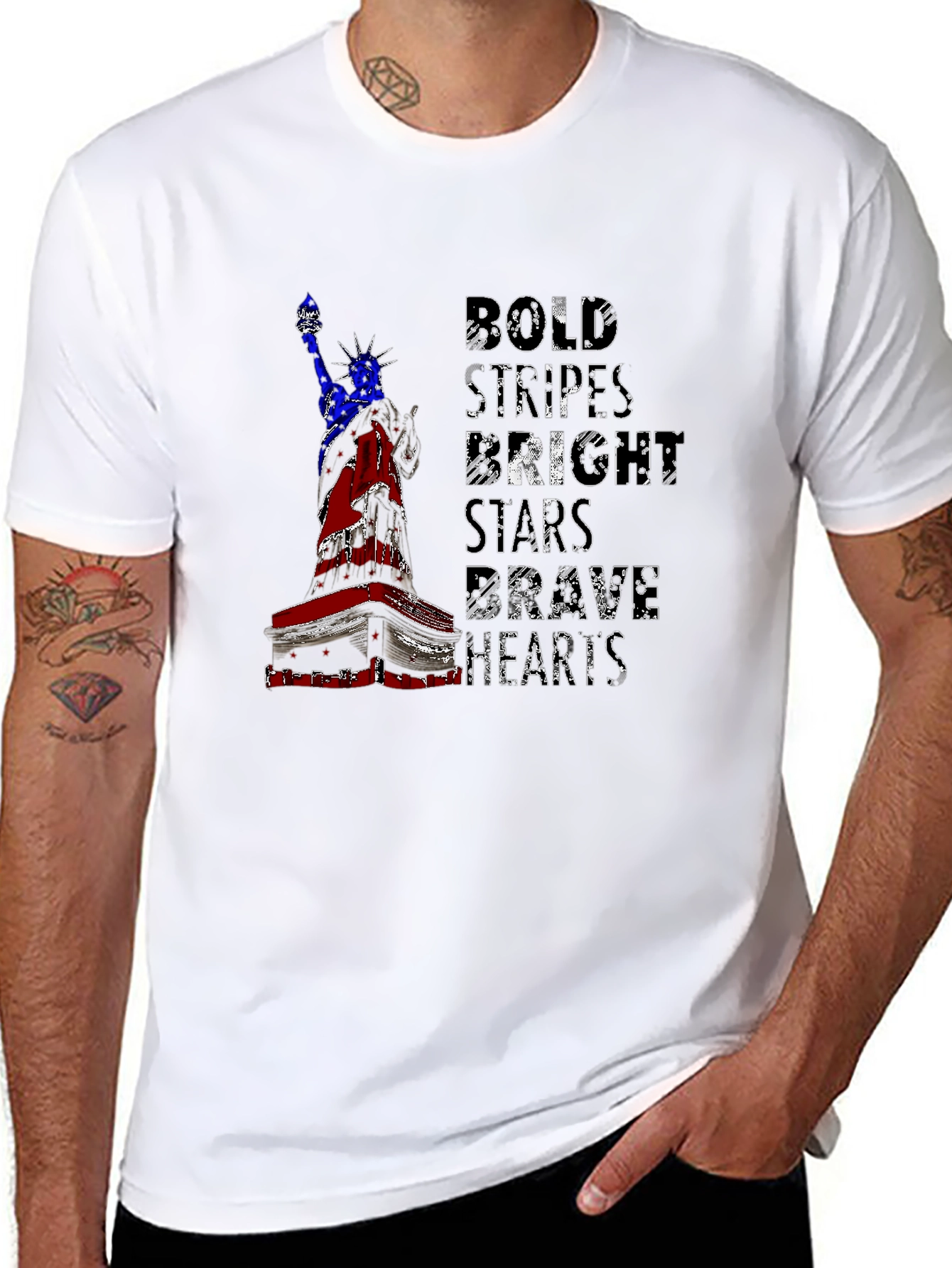 Patriotic Liberty T-Shirt: Bold Stripes Brave Hearts