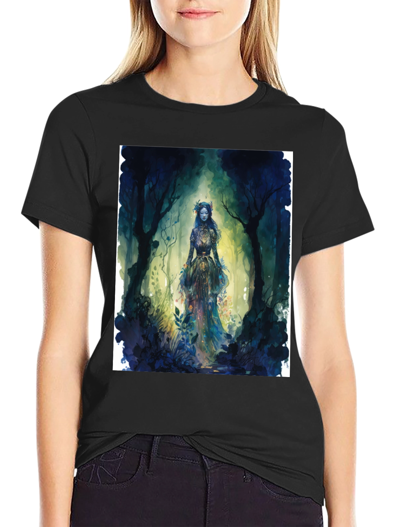 Mystic Forest Queen Graphic Tee - Black