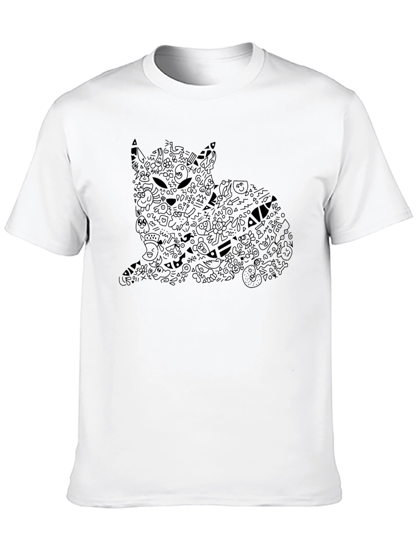 Abstract Doodle Cat T-Shirt - Black