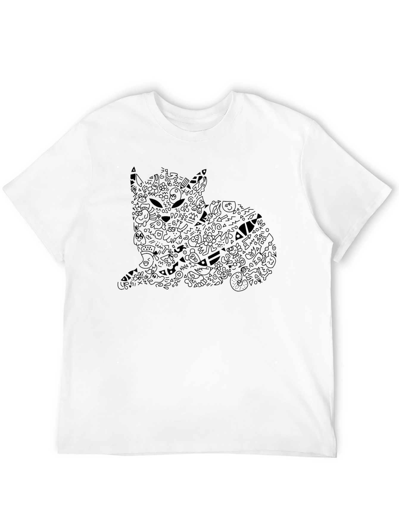 Abstract Doodle Cat T-Shirt - Black