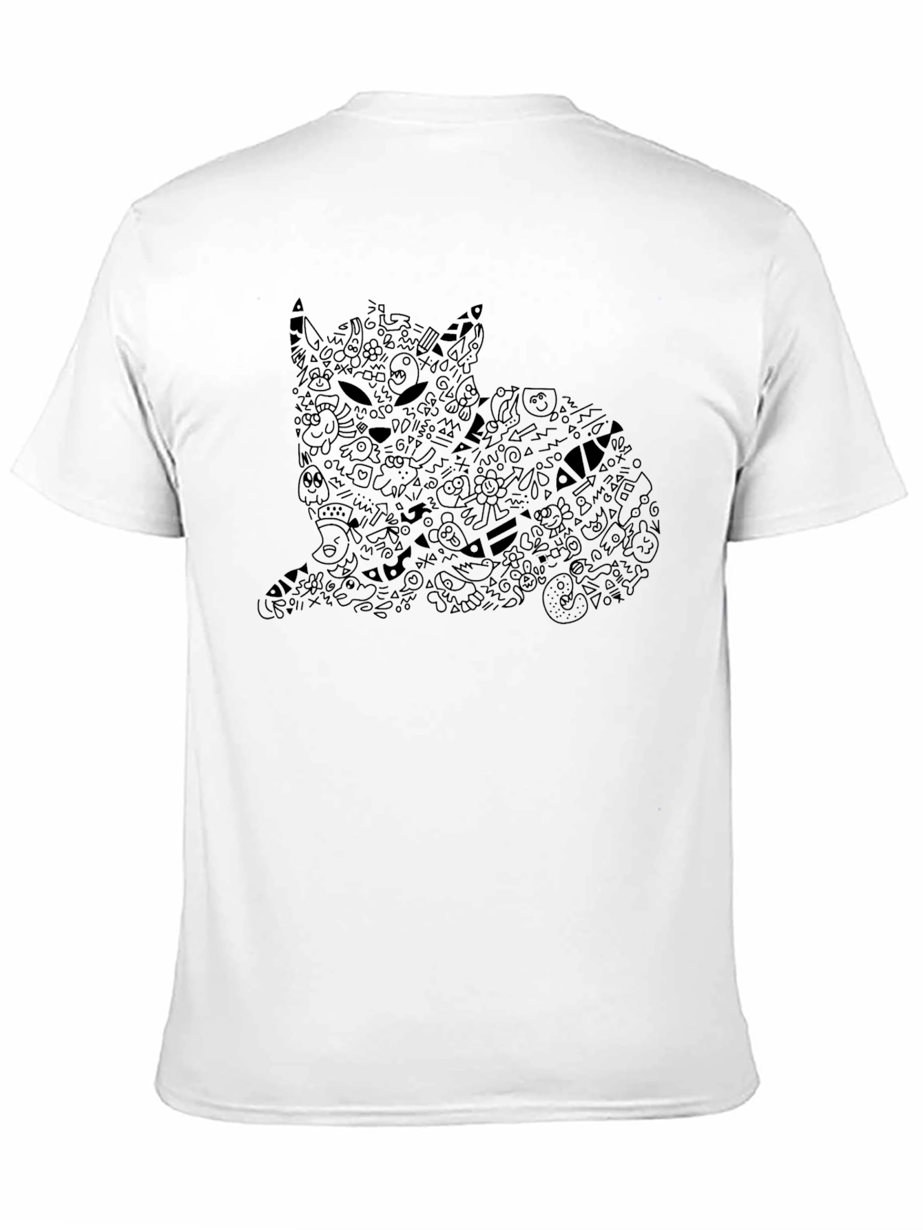 Abstract Doodle Cat T-Shirt - Black