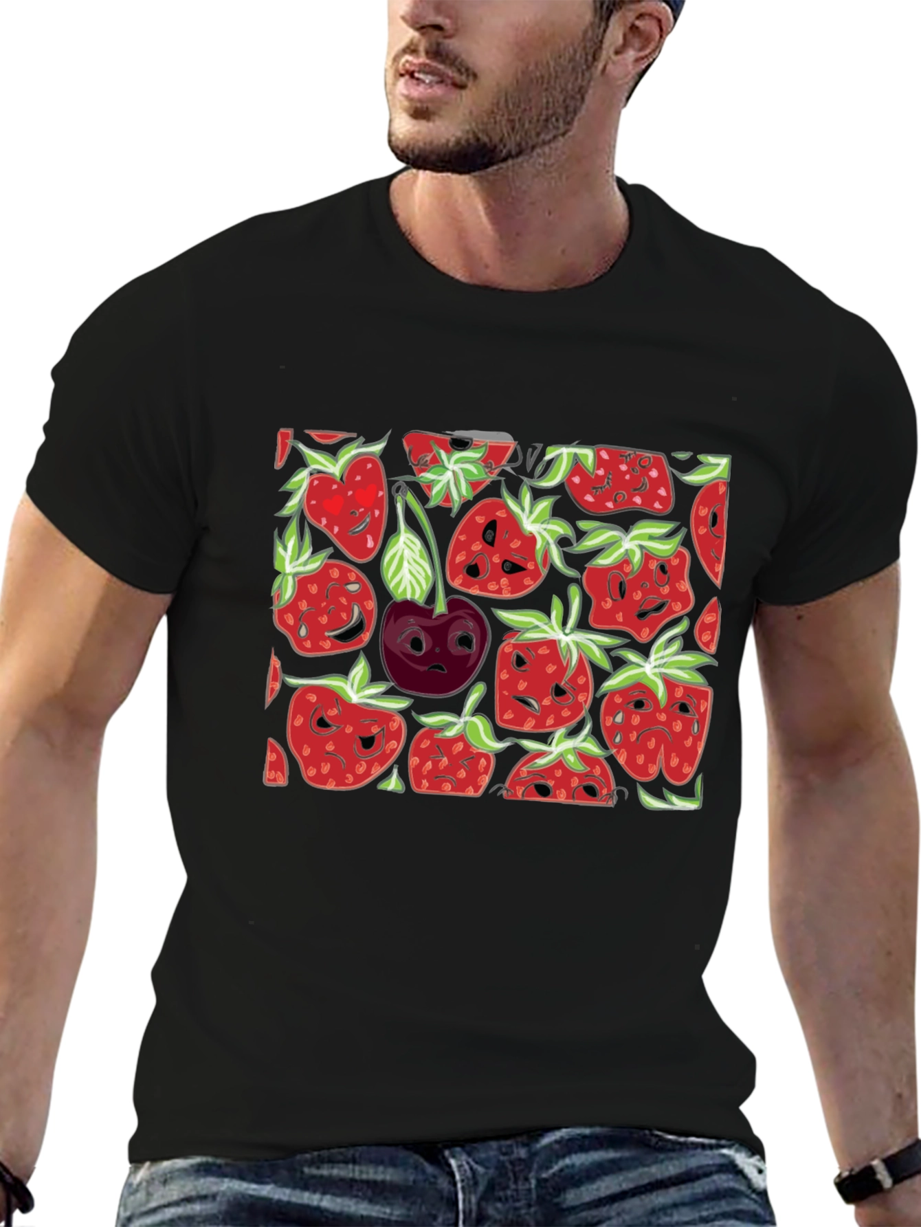 Strawberry Face T-Shirt - Black