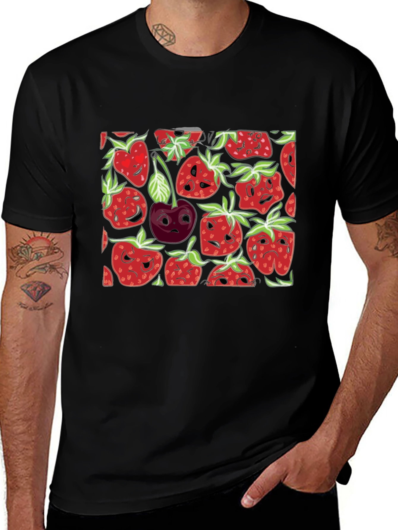 Strawberry Face T-Shirt - Black