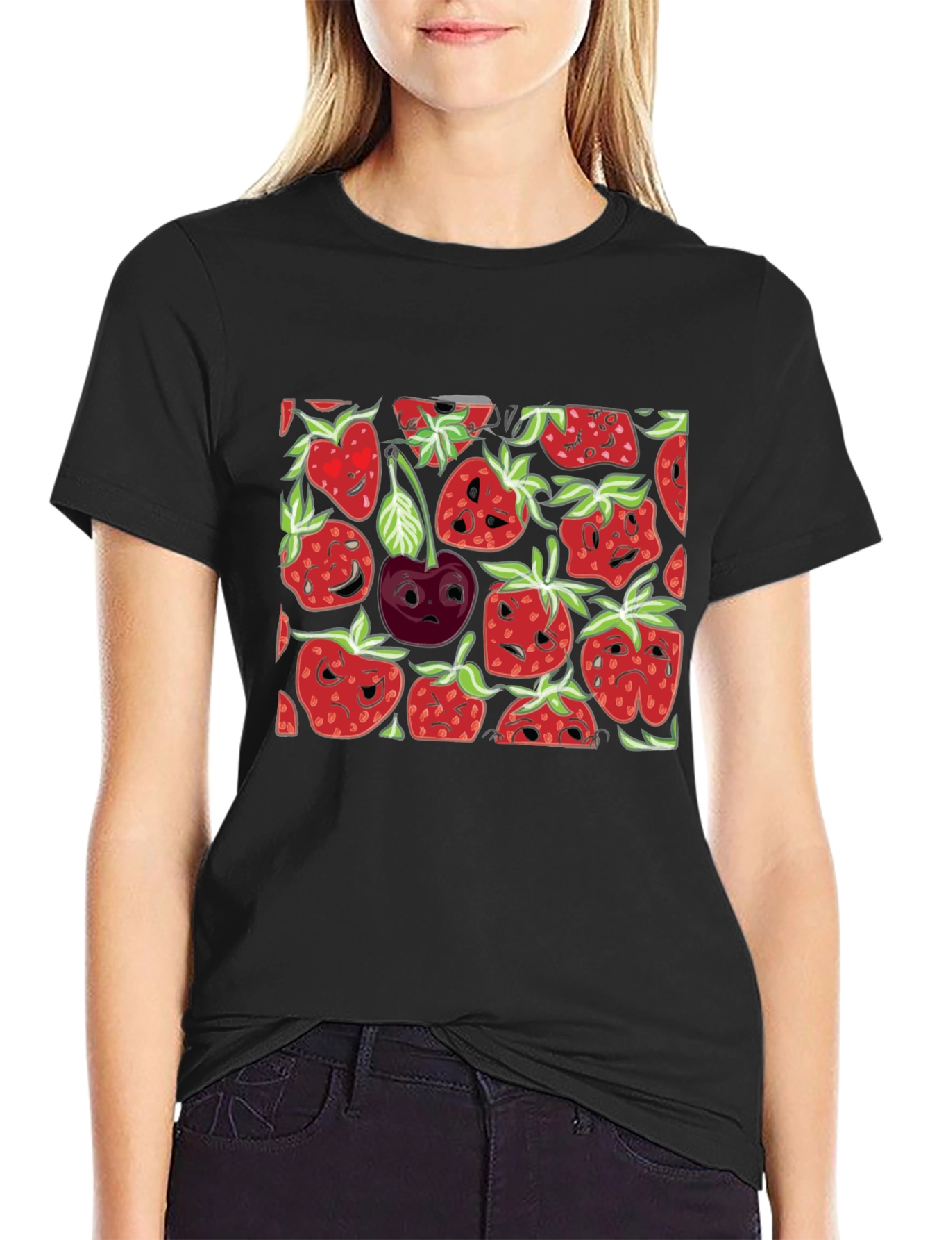 Strawberry Face T-Shirt - Black