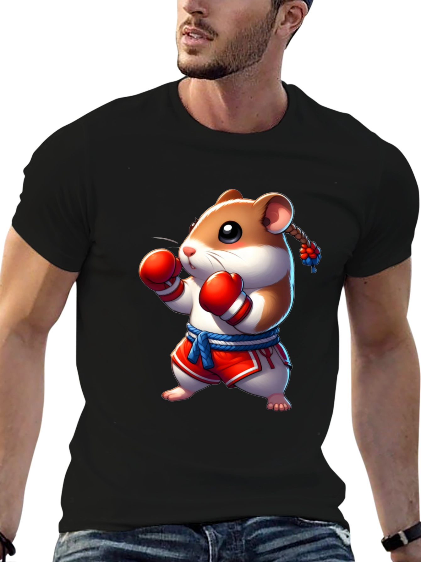 Boxing Hamster Graphic Tee - Black Unisex T-Shirt