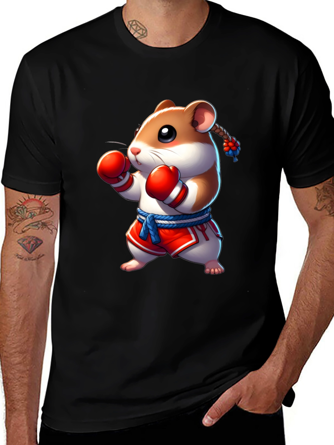 Boxing Hamster Graphic Tee - Black Unisex T-Shirt