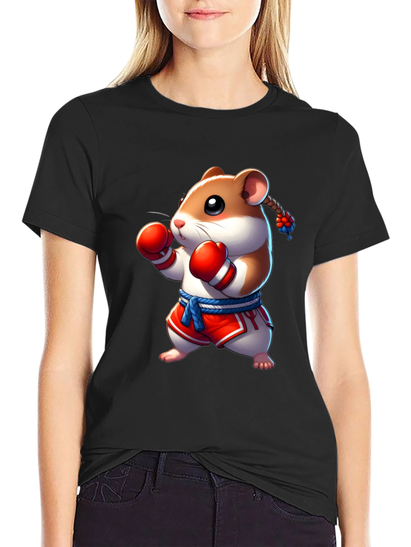 Boxing Hamster Graphic Tee - Black Unisex T-Shirt
