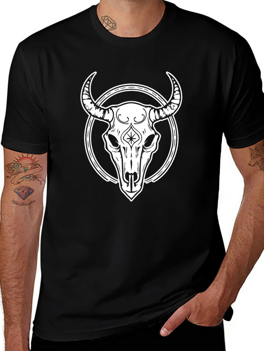 Bull Skull Graphic Tee - Black Cotton Casual Shirt