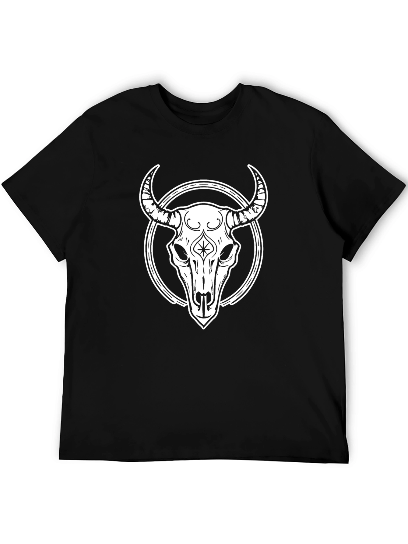 Bull Skull Graphic Tee - Black Cotton Casual Shirt