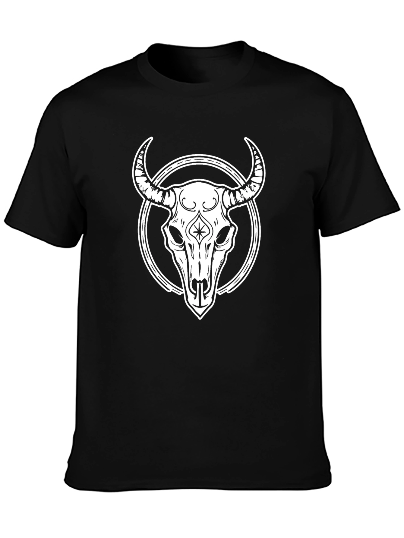Bull Skull Graphic Tee - Black Cotton Casual Shirt