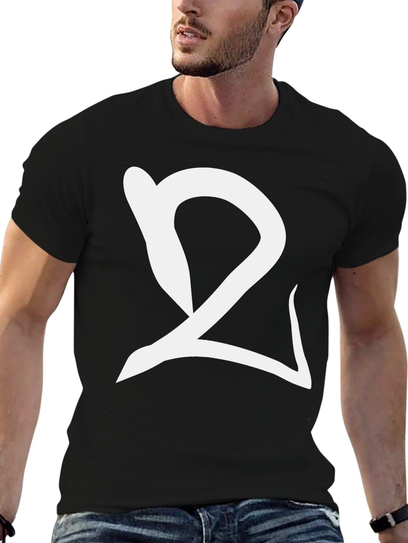 Black T-Shirt with Unique White Graphic Design
