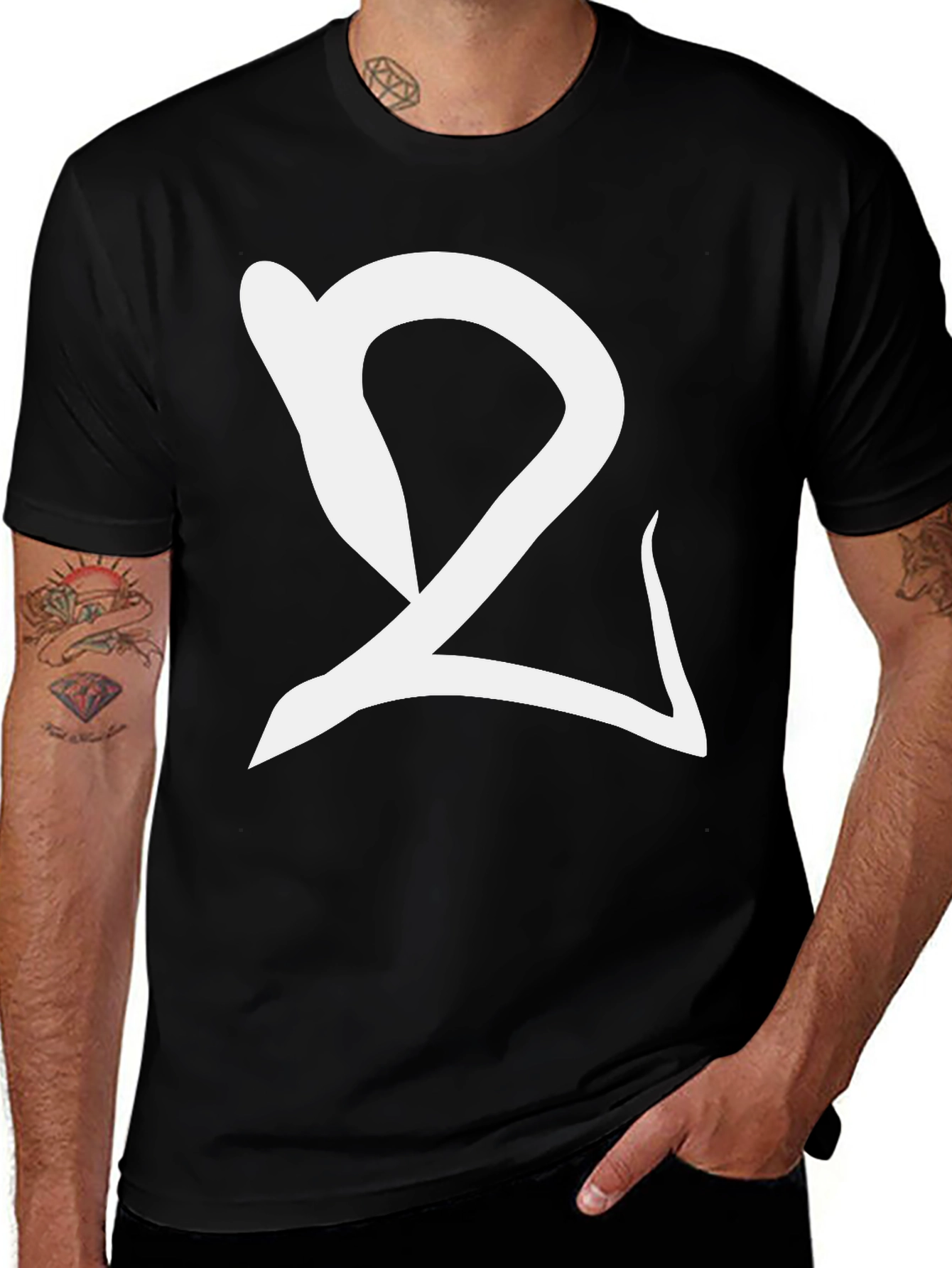 Black T-Shirt with Unique White Graphic Design