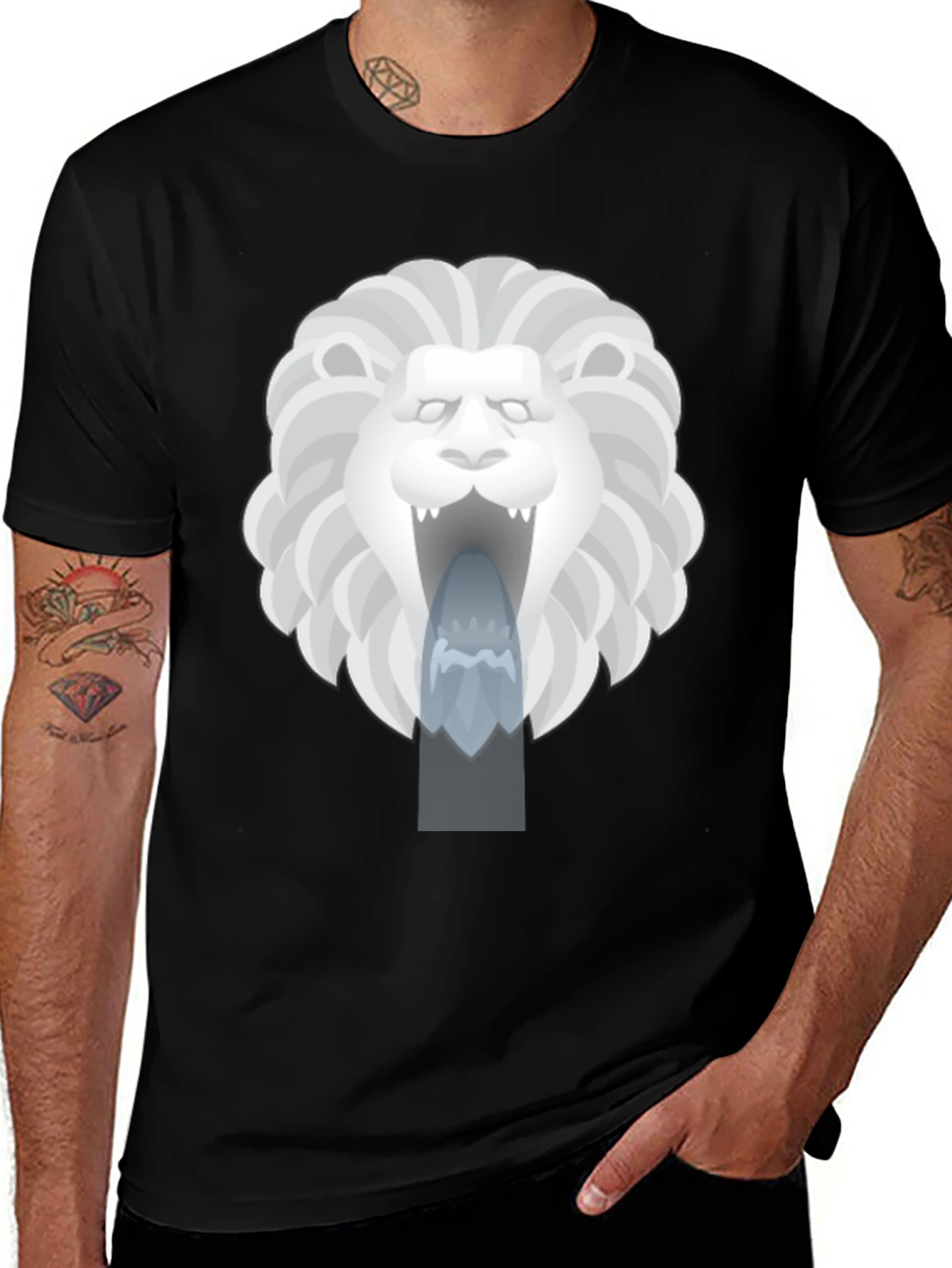 Lion Fountain Graphic Tee - Black Casual T-Shirt