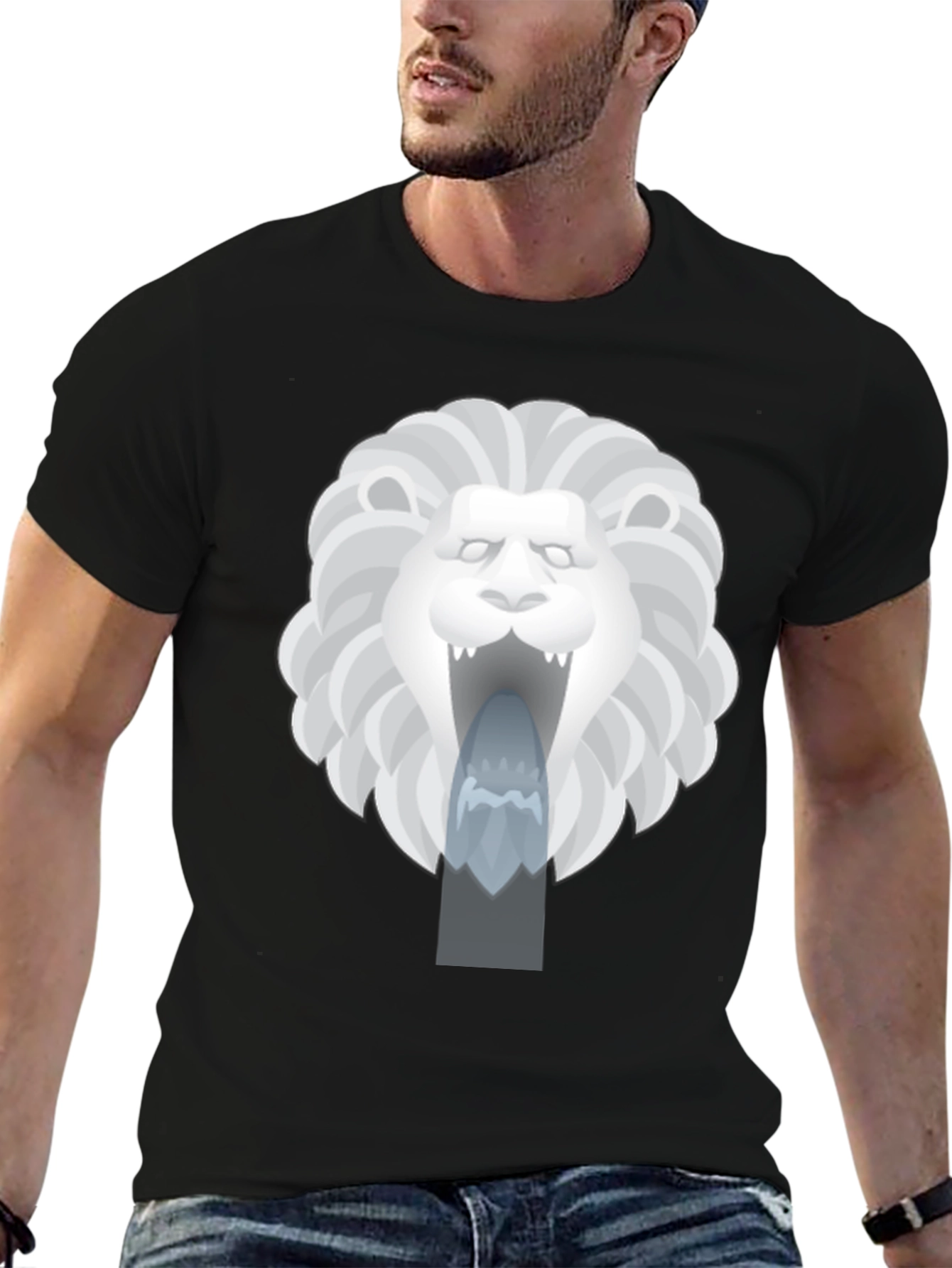 Lion Fountain Graphic Tee - Black Casual T-Shirt