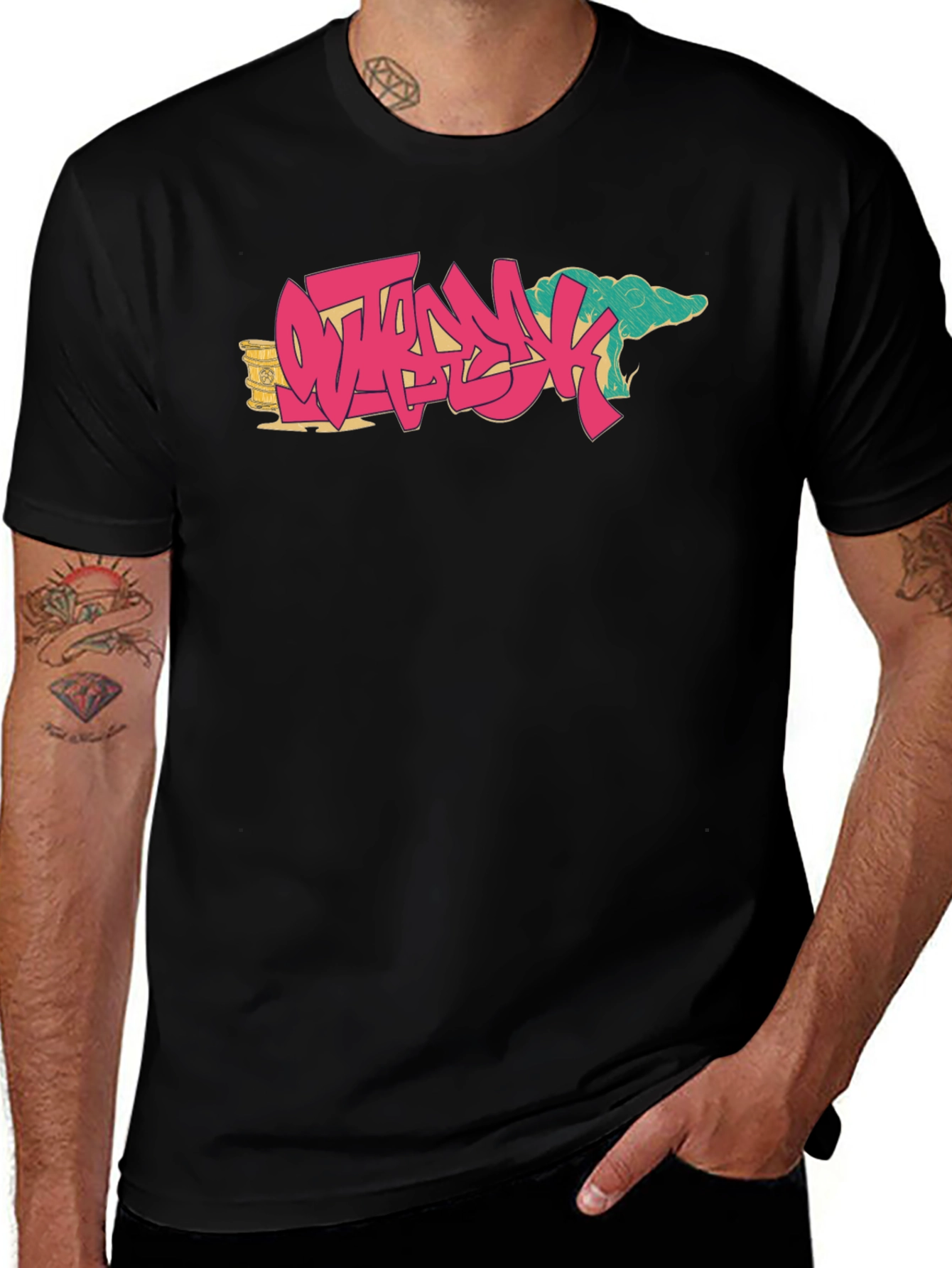 Ostrich Graffiti Style Black T-Shirt