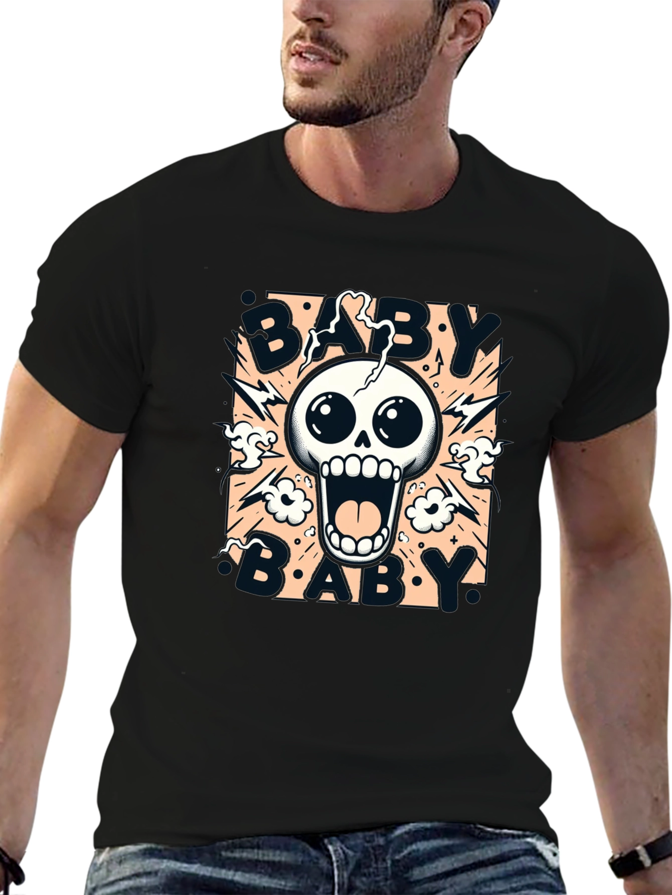 Baby Skull Graphic Print Black T-Shirt