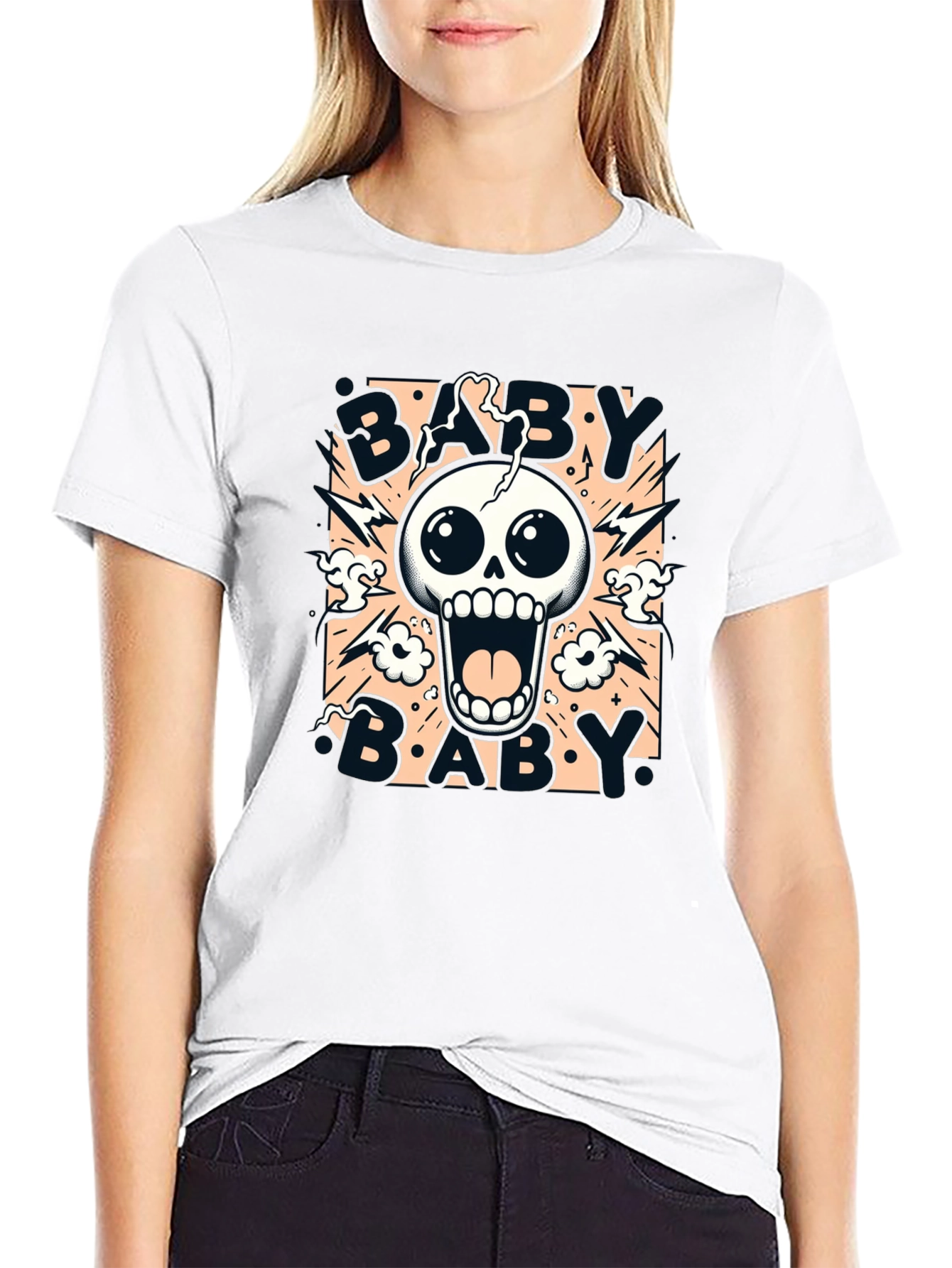 Baby Skull Graphic Print Black T-Shirt