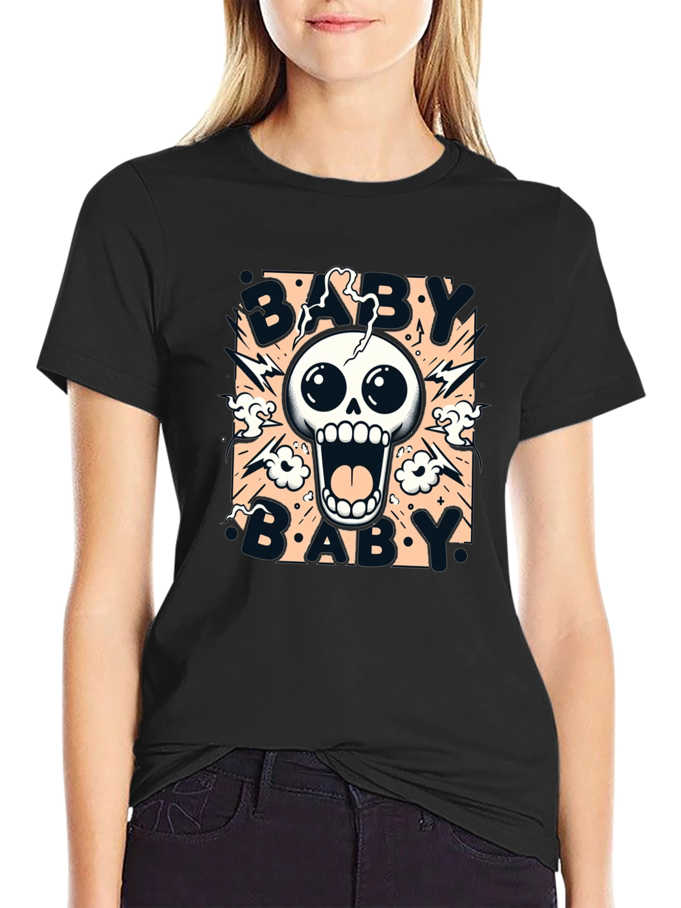 Baby Skull Graphic Print Black T-Shirt