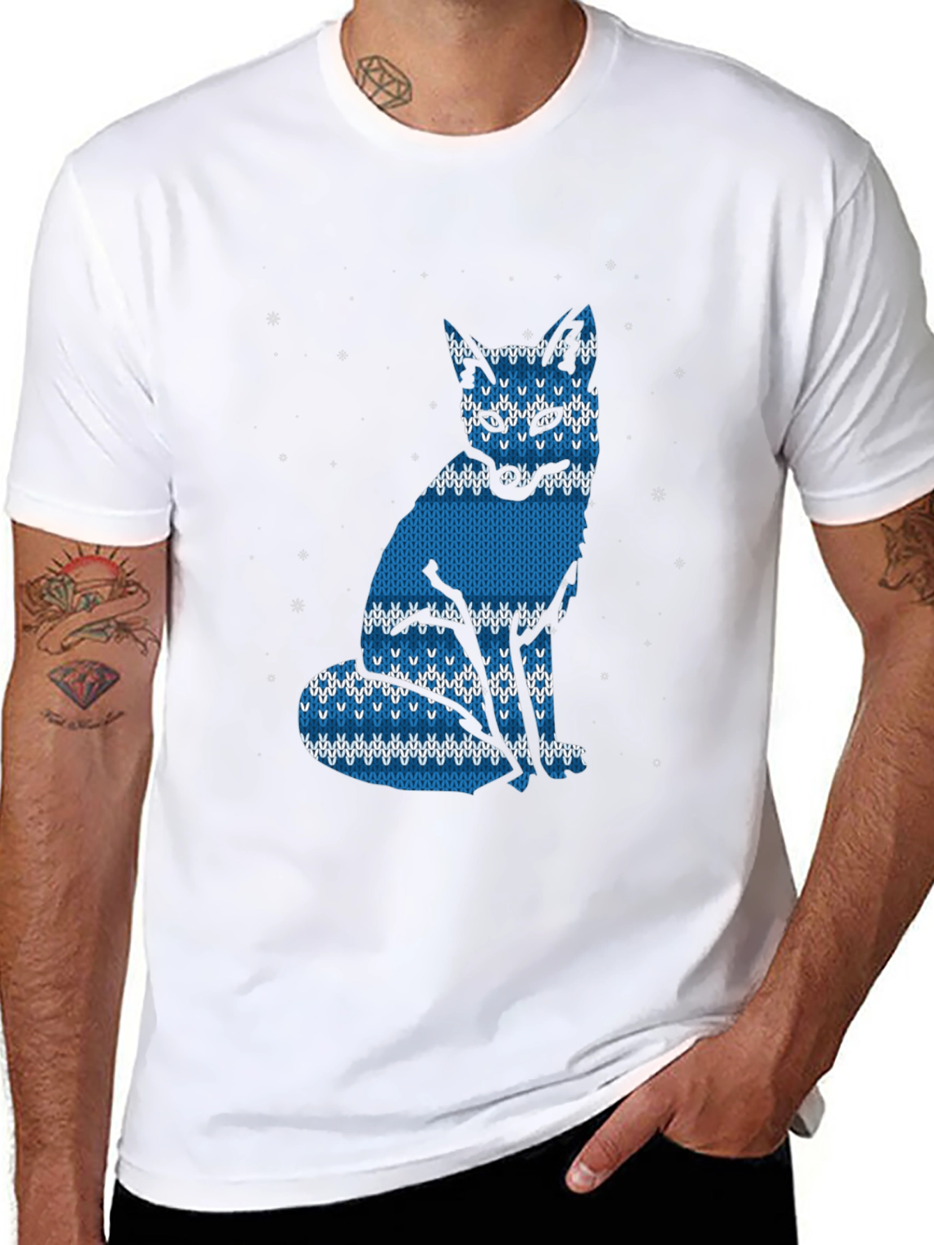 Blue Knitted Fox Graphic Tee