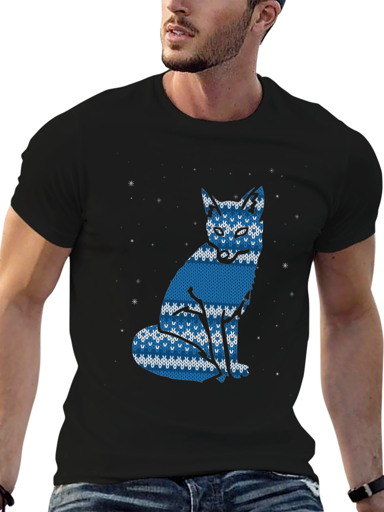 Blue Knitted Fox Graphic Tee