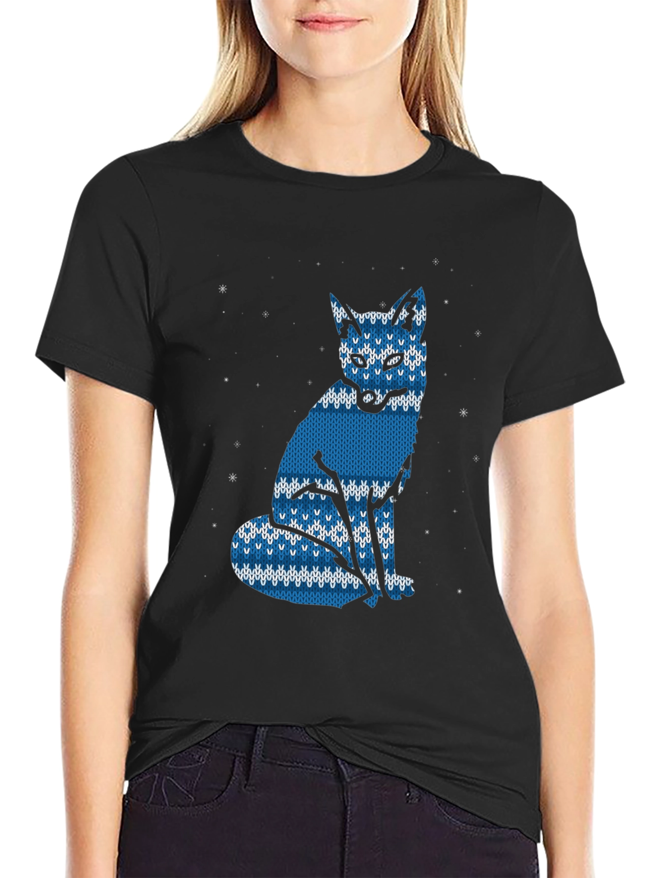 Blue Knitted Fox Graphic Tee