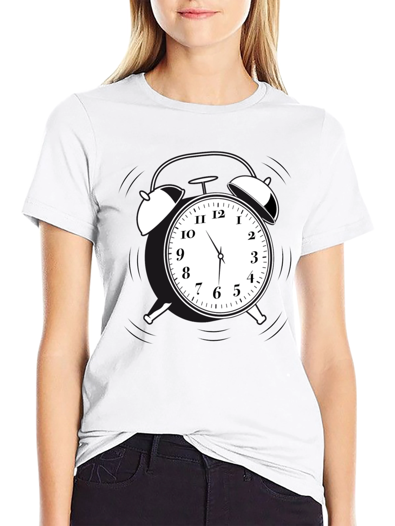 Alarm Clock Graphic Tee - Black Cotton Casual Shirt