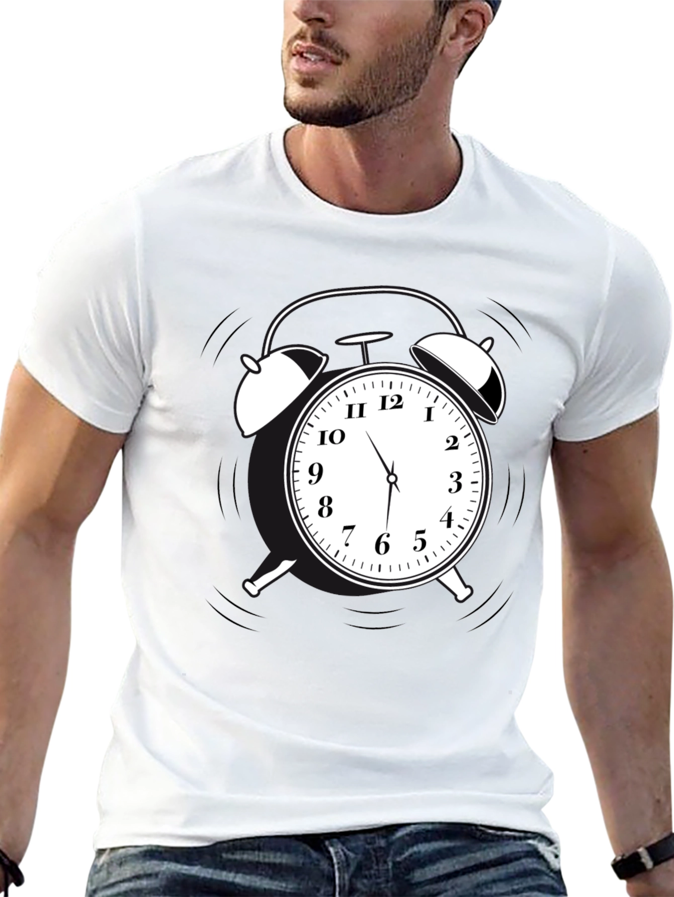 Alarm Clock Graphic Tee - Black Cotton Casual Shirt
