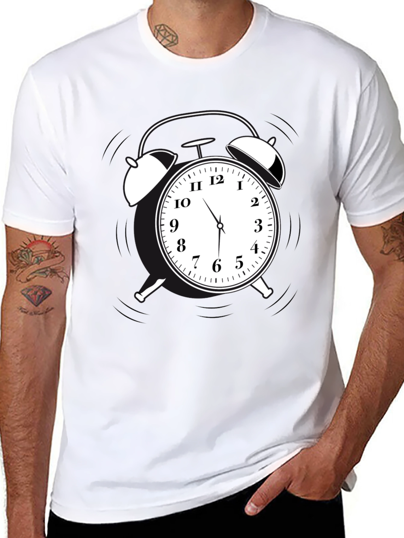 Alarm Clock Graphic Tee - Black Cotton Casual Shirt