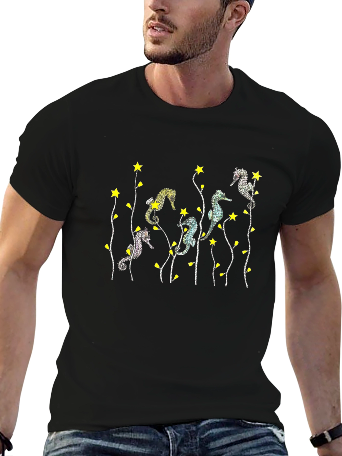 Seahorse & Star Graphic Black T-Shirt