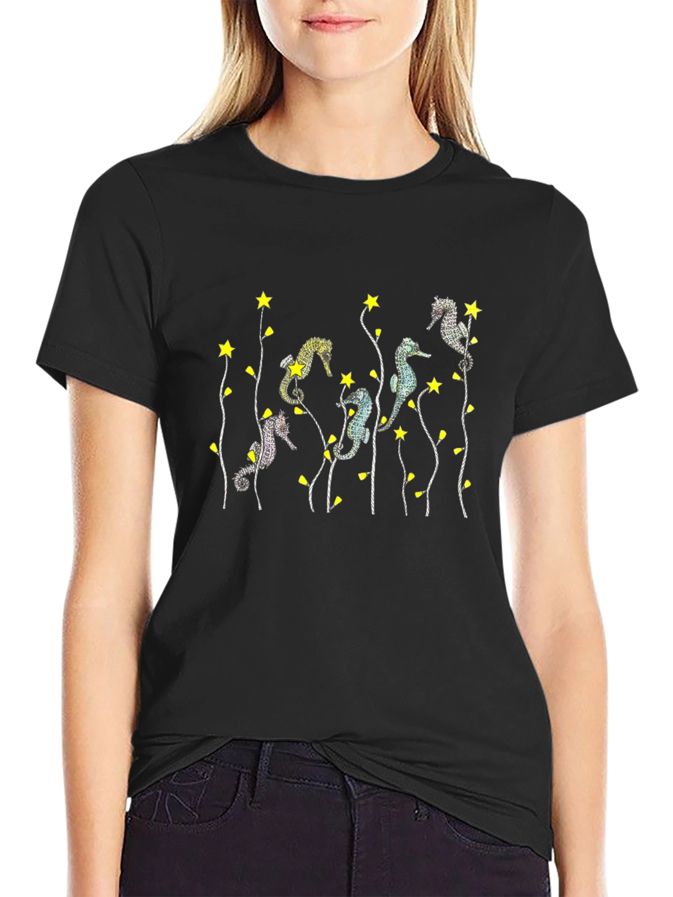 Seahorse & Star Graphic Black T-Shirt