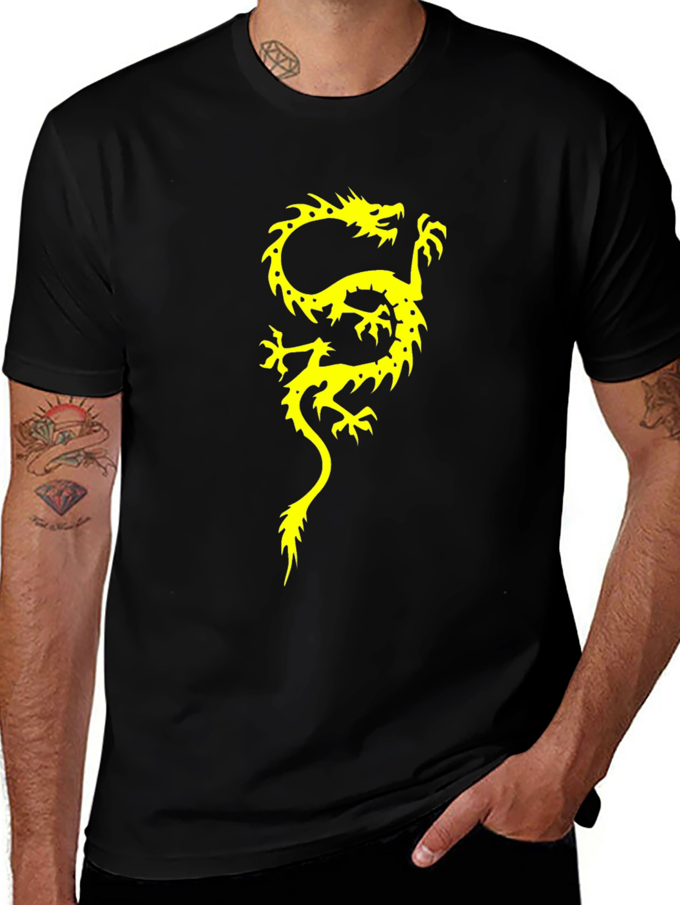 Dragon Graphic Print Mens Black T-Shirt