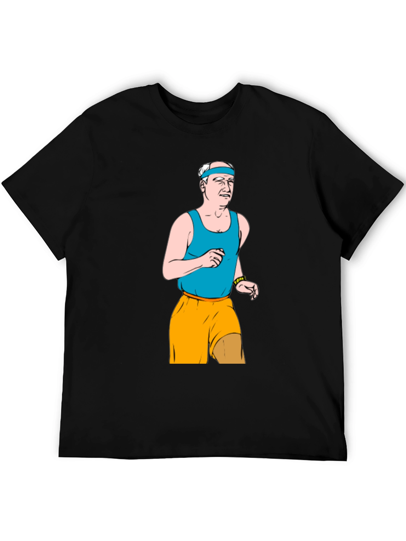 Funny Old Man Running Cartoon Black T-Shirt