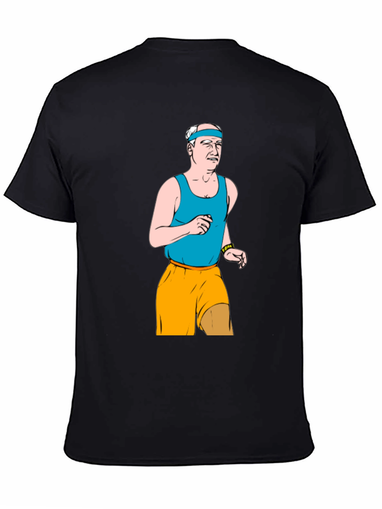 Funny Old Man Running Cartoon Black T-Shirt