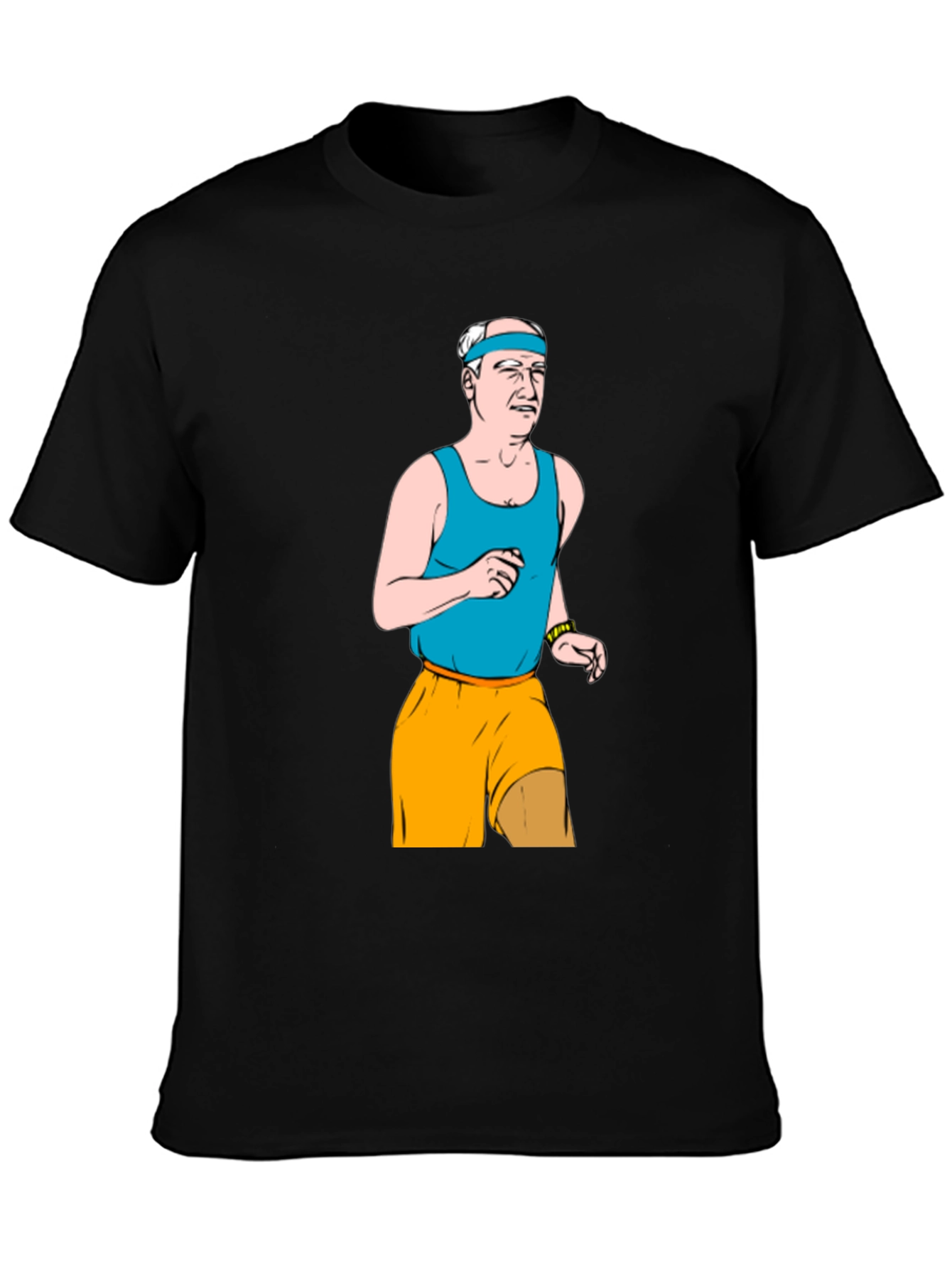 Funny Old Man Running Cartoon Black T-Shirt