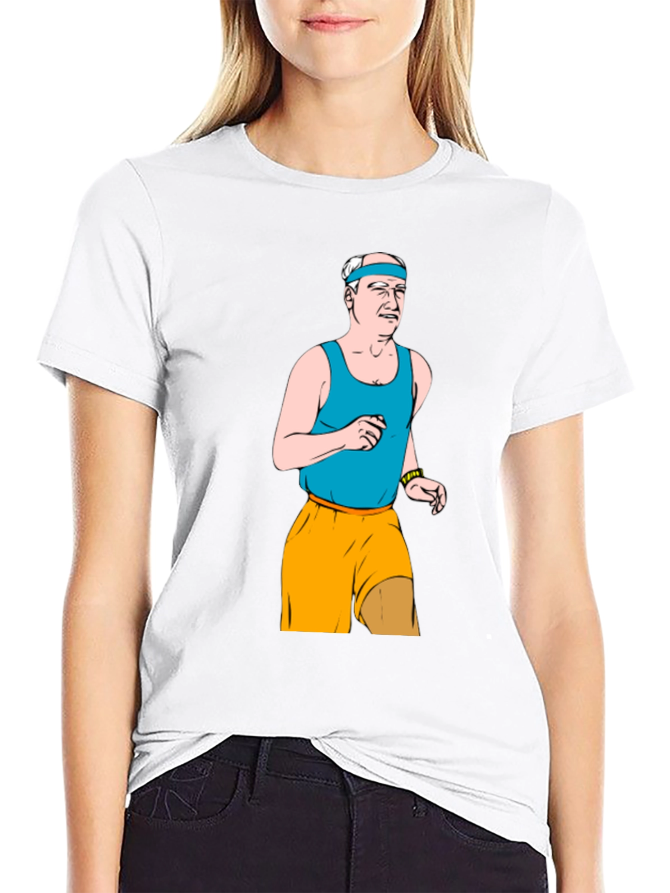 Funny Old Man Running Cartoon Black T-Shirt