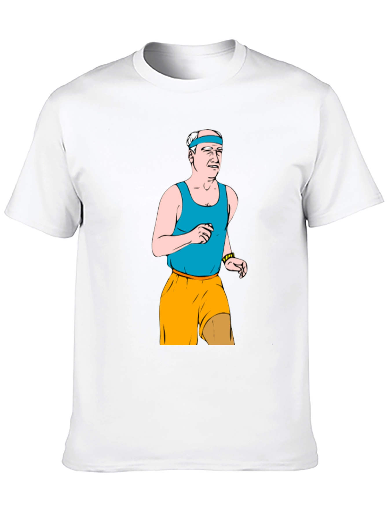 Funny Old Man Running Cartoon Black T-Shirt