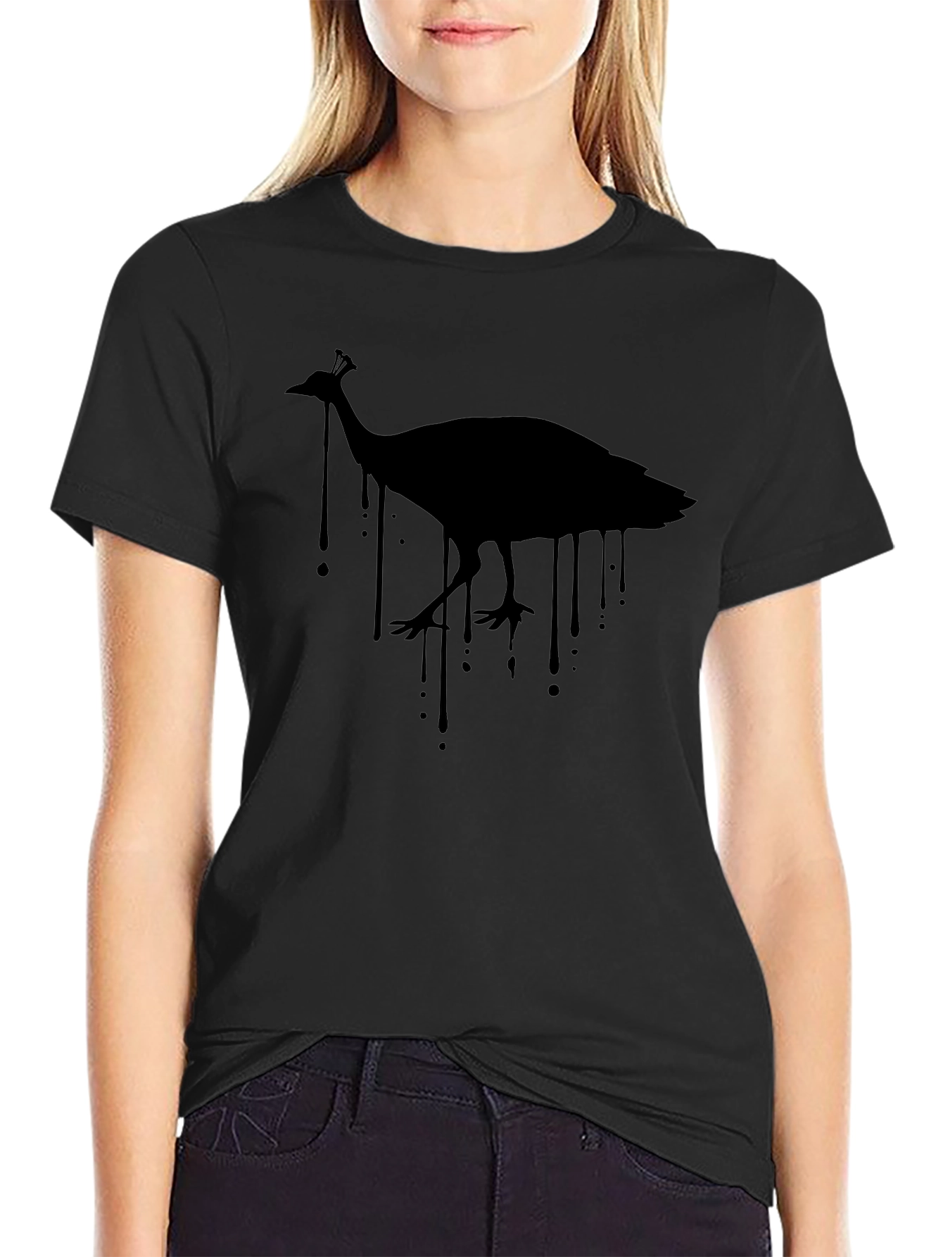 Mens Black T-Shirt with Peacock Graphic