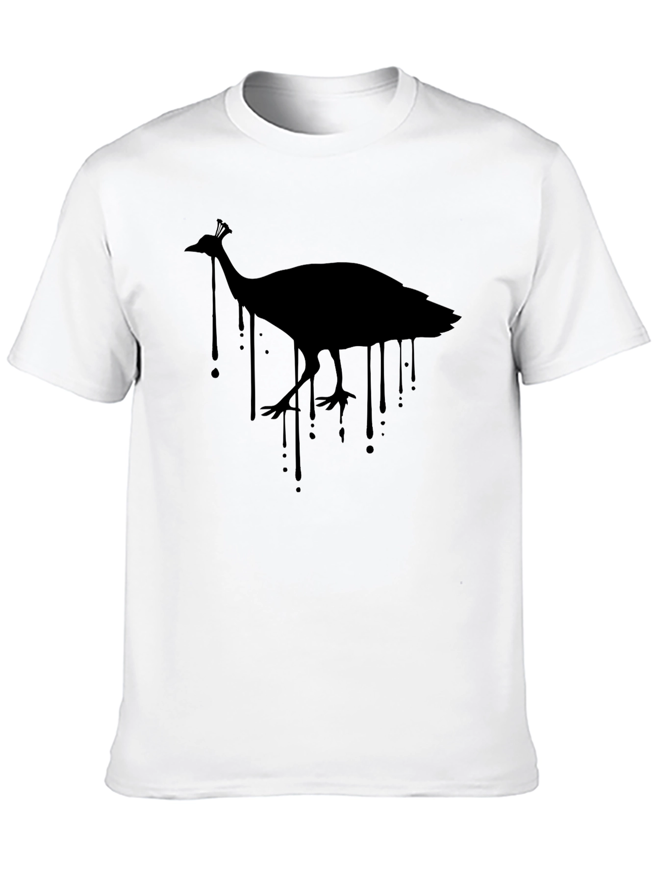 Mens Black T-Shirt with Peacock Graphic