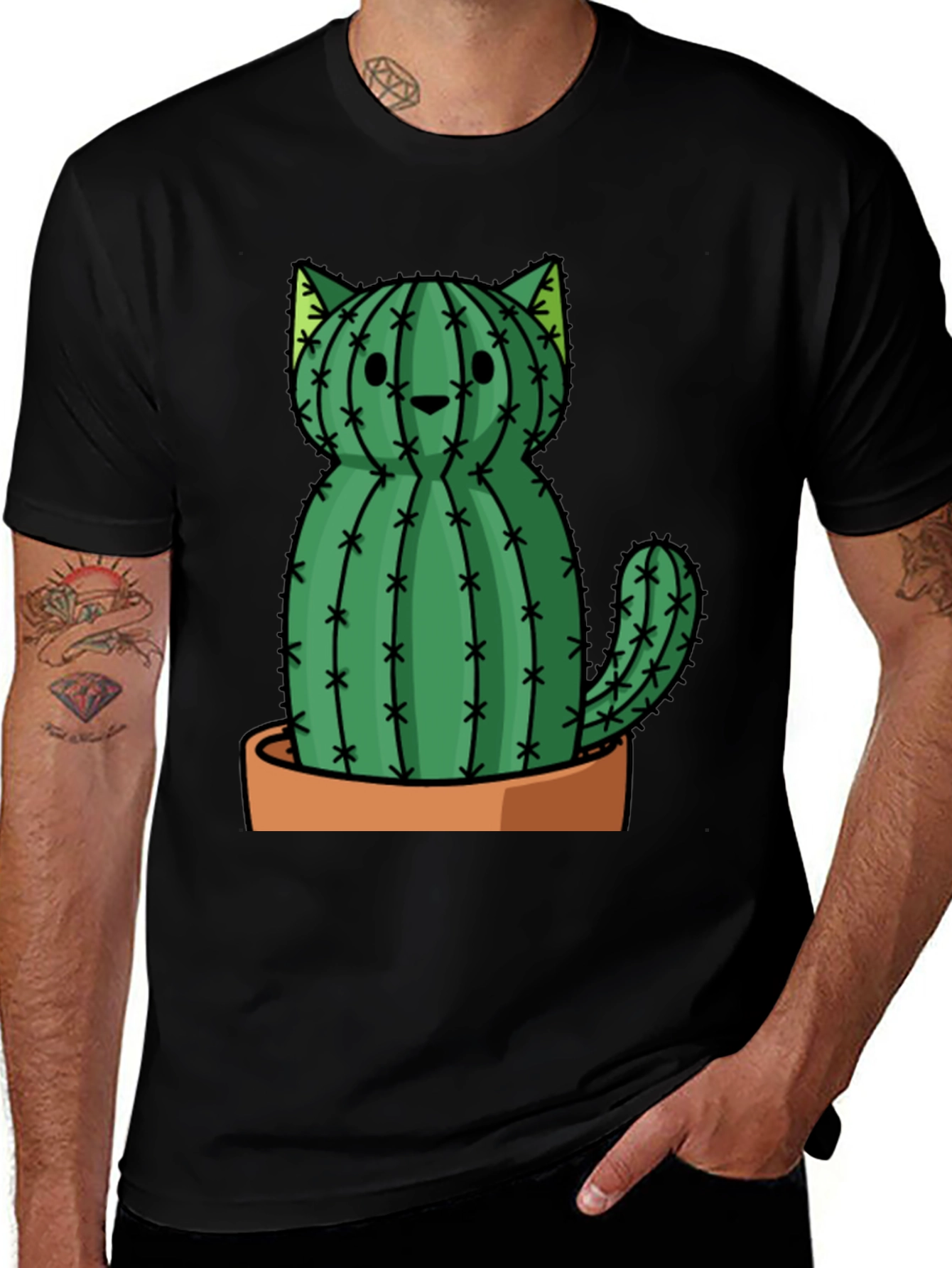 Cactus Cat Graphic Tee - Trendy Plant Lover Shirt