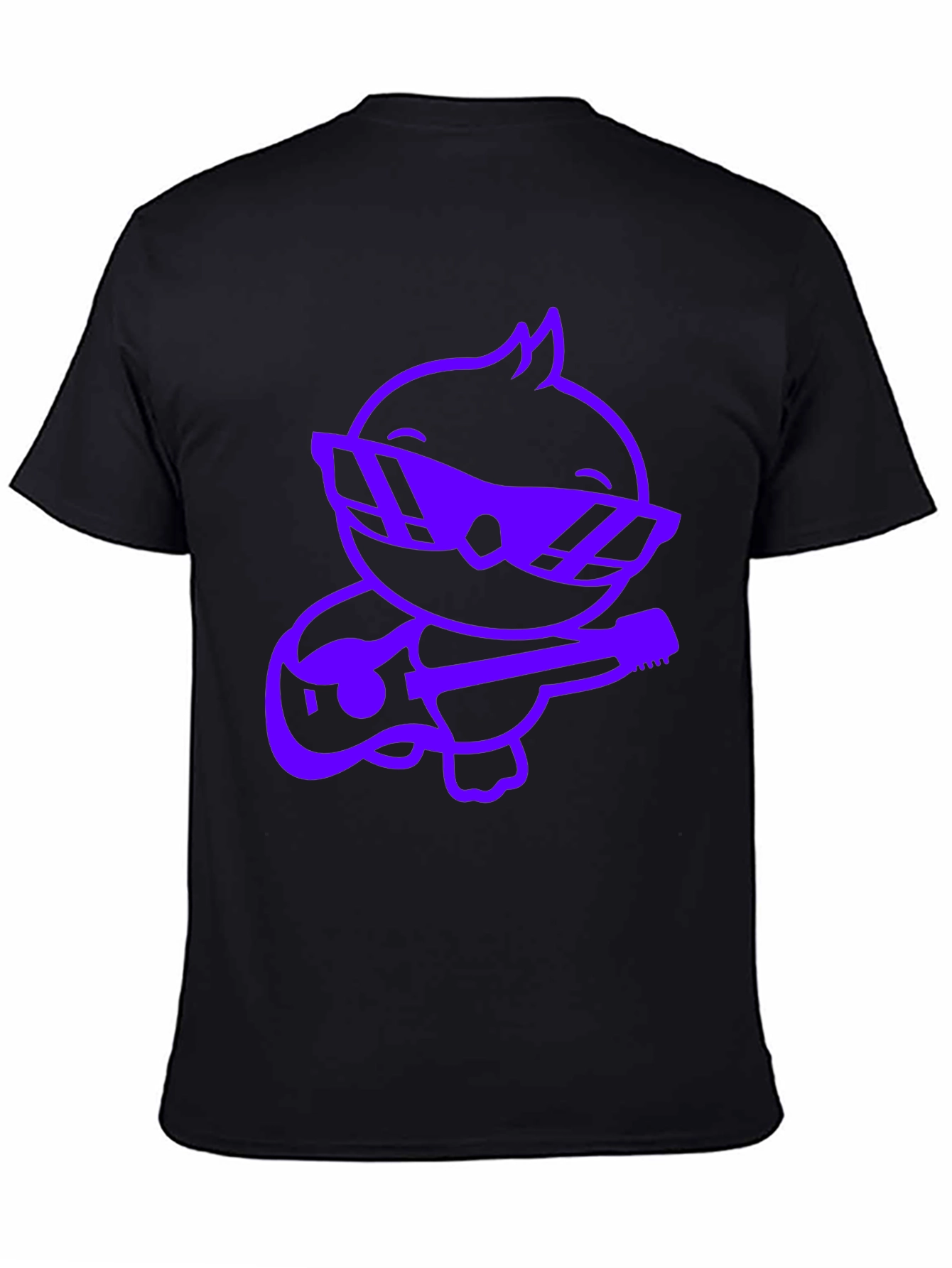 Cool Purple Cartoon Duck Guitarist Black T-Shirt