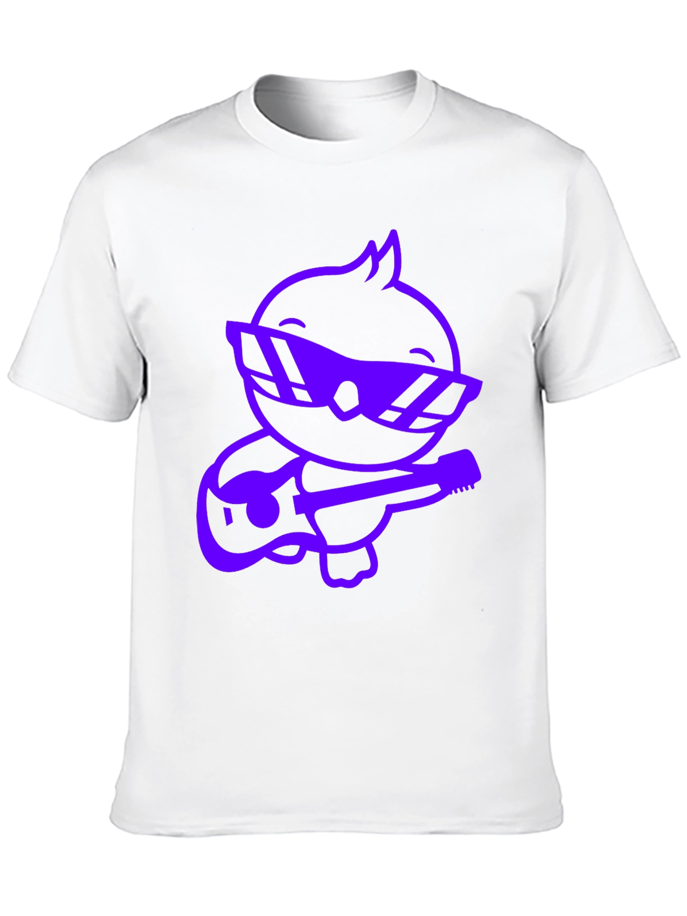 Cool Purple Cartoon Duck Guitarist Black T-Shirt